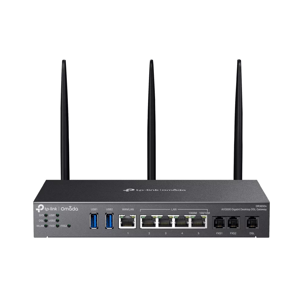TP-Link DR3650v Omada AX3000 Wi-Fi 6 Gigabit Desktop DSL Gateway (Dual-WAN, VDSL2/ADSL2+, VoIP)