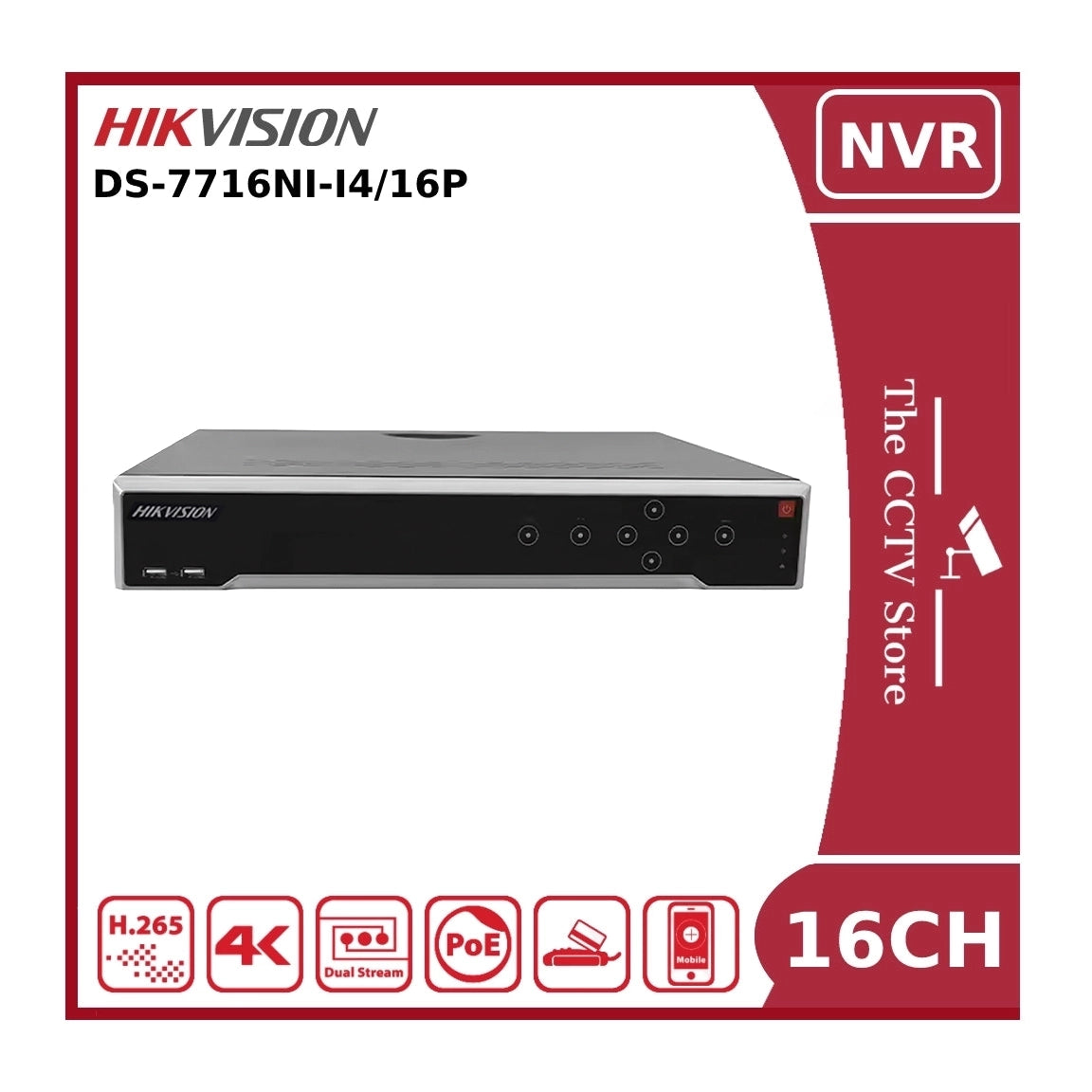 その他 HIKVISION(Model:TK-7716-I4/16P) Hikvision DS-7716NI-I4/16P 16 channel IP NVR with 16xPoE ports, 4K