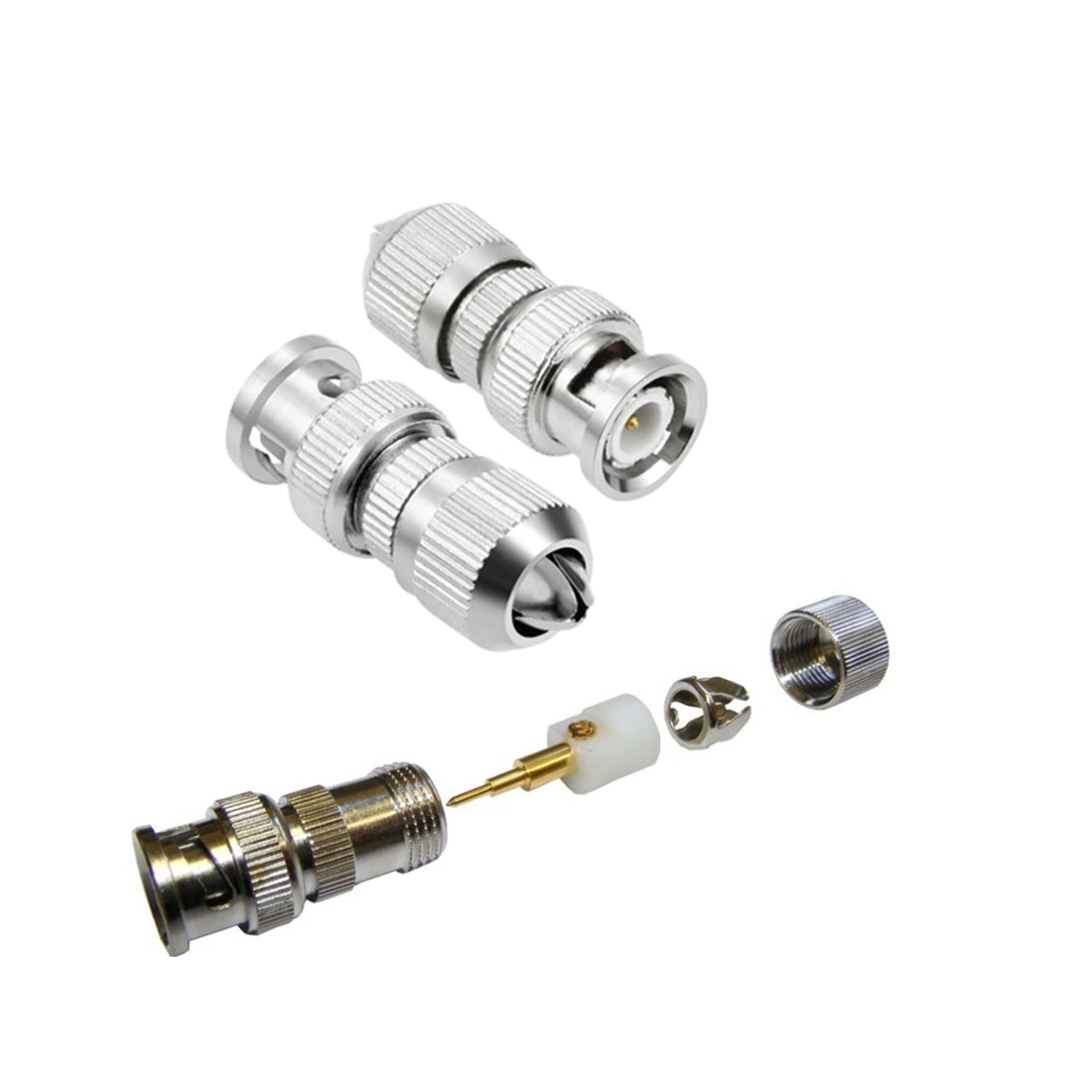 BNC Connector 4 Pieces BNC Screw-on Male Crimp (For RG6 / RG59 / Mini) (No Crimping Needed)