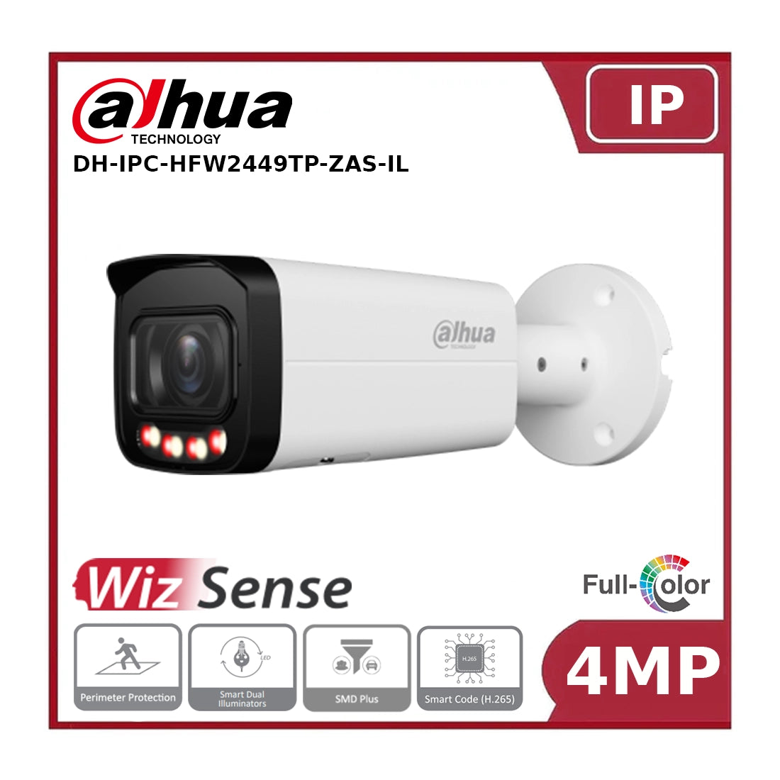 Dahua DH-IPC-HFW2449TP-ZAS-IL - 4MP WizSense AI Series Dual Illuminator Vari-Focal Bullet Camera