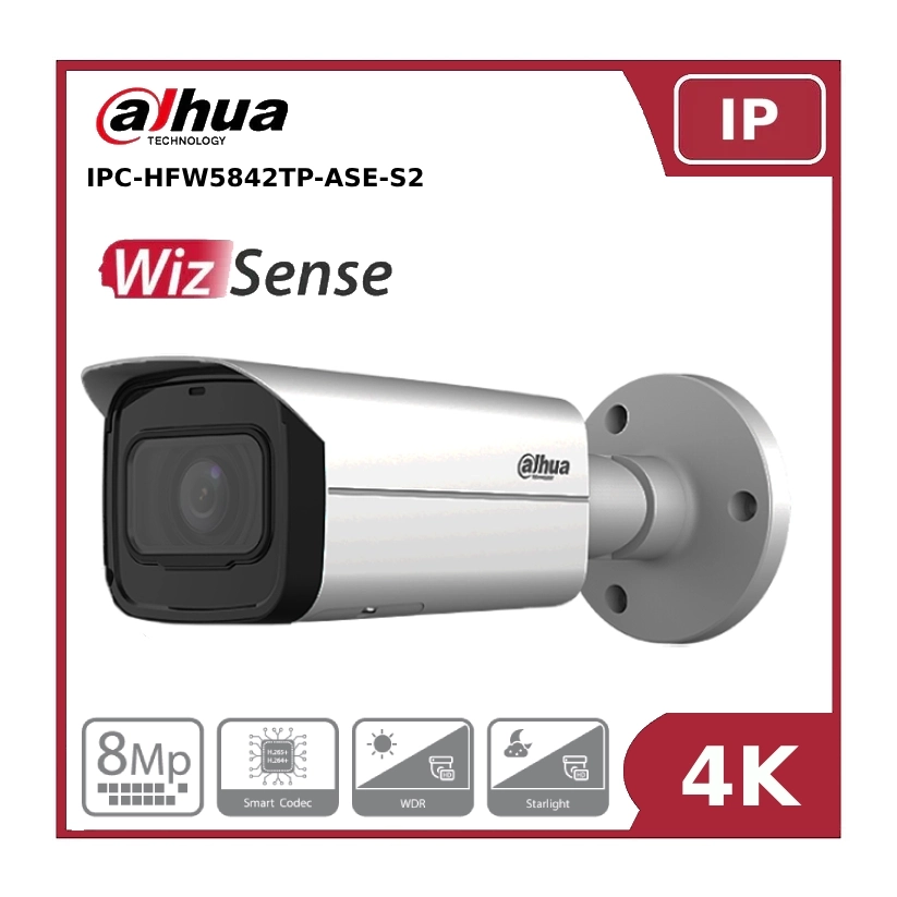 Dahua IPC-HFW2831TP-AS-S2 8MP WizSense Fixed-Focal Bullet IP Network Camera With IR
