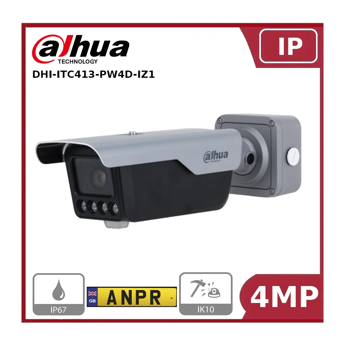 Dahua DHI-ITC413-PW4D-IZ1 IP67 4MP 2.7-12mm Motorized Varifocal Lens, Access ANPR Camera