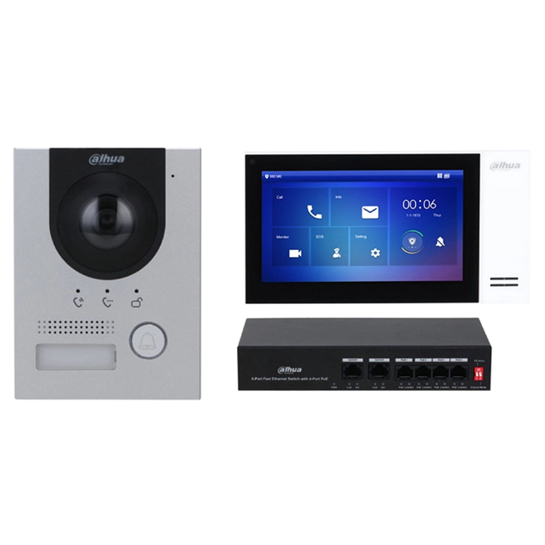 Dahua DHI-KTP01L(S) Video Intercom IP Door Station and Indoor Monitor with 2MP Camera and Switch, IP65, Surface Mount