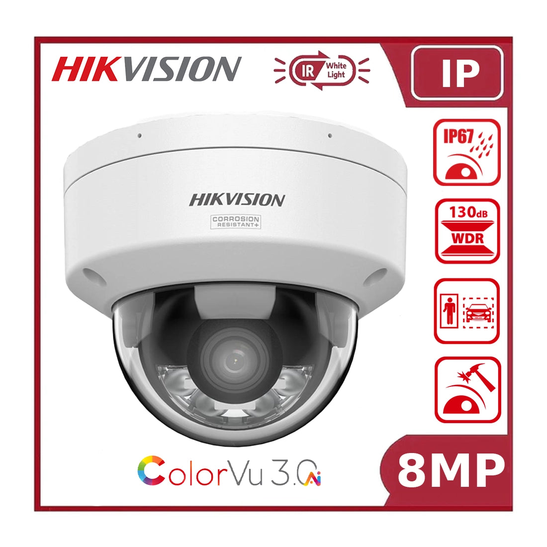 Hikvision DS-2CD2187G3-LIS2UY 8MP Smart Hybrid Light ColorVu 3.0 Fixed Mini Dome IP Camera Lens Size 2.8mm