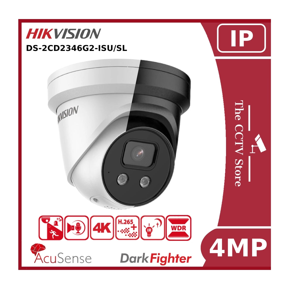 Hikvision DS-2CD2346G2-ISU/SL 4MP DarkFighter IP CCTV Camera PoE With LiveGuard and Two Way Talk