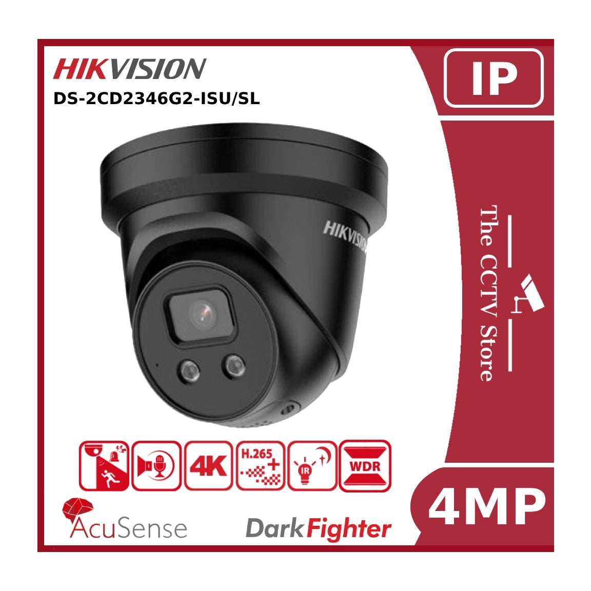 Hikvision DS-2CD2346G2-ISU/SL 4MP DarkFighter IP CCTV Camera PoE With LiveGuard and Two Way Talk