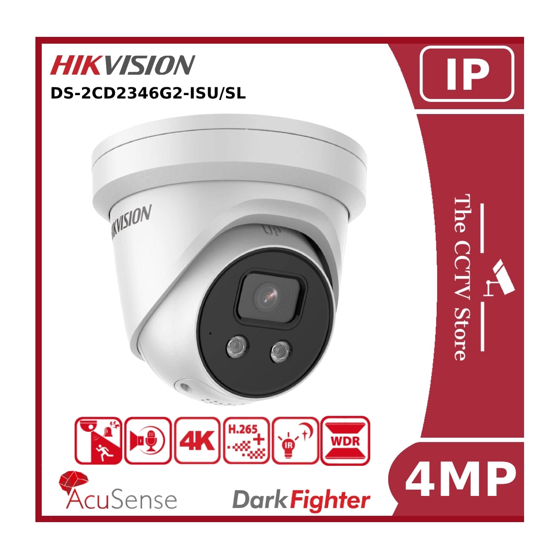 Hikvision DS-2CD2346G2-ISU/SL 4MP DarkFighter IP CCTV Camera PoE With LiveGuard and Two Way Talk