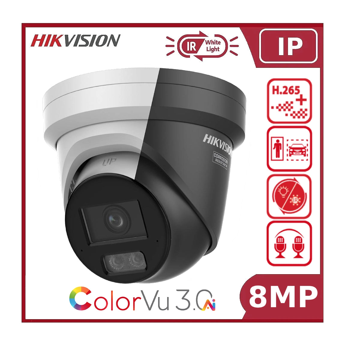 8MP Hikvision DS-2CD2387G3-LI2UY 4K Smart Hybrid ColorVu 3.0 Acusense Turret Camera