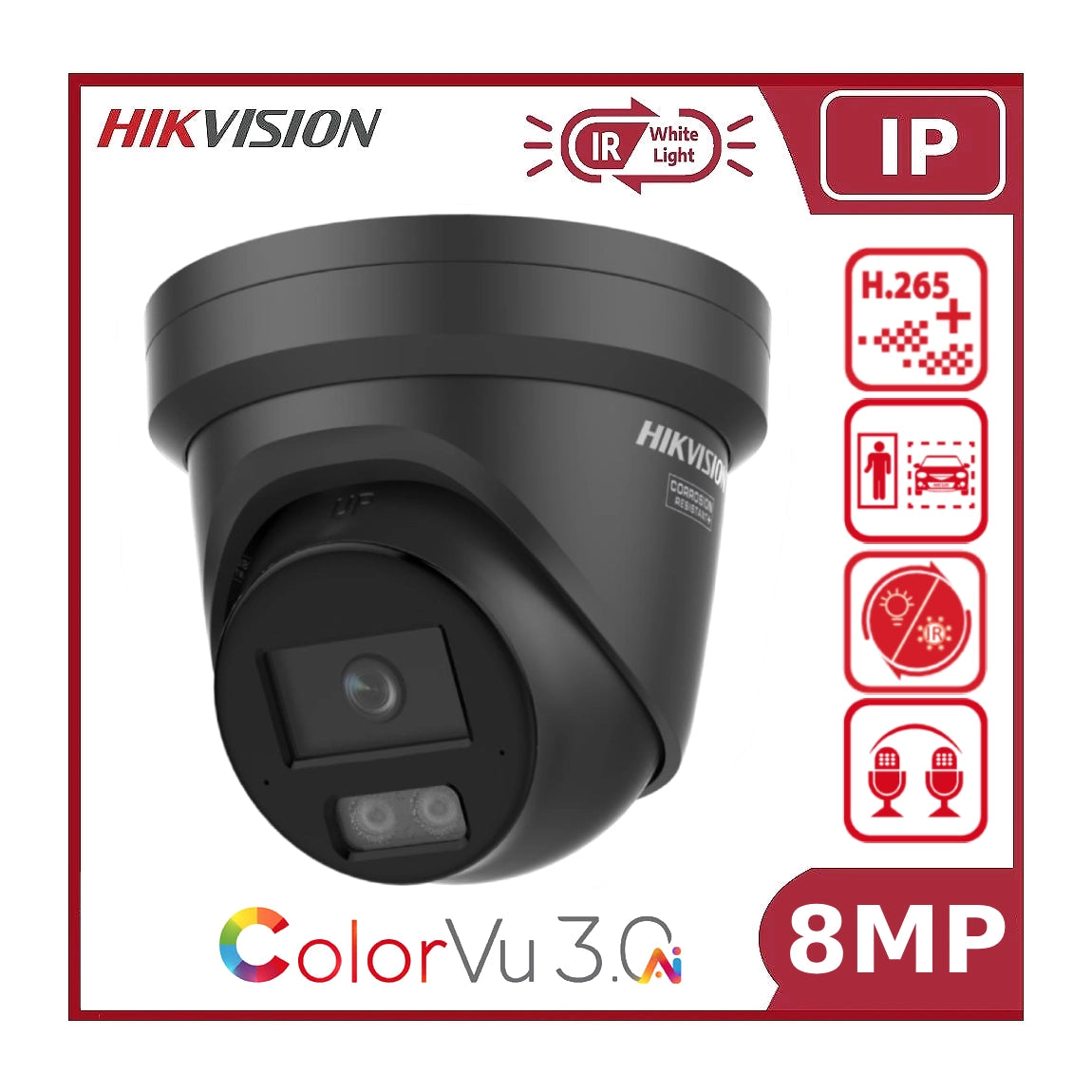 8MP Hikvision DS-2CD2387G3-LI2UY 4K Smart Hybrid ColorVu 3.0 Acusense Turret Camera