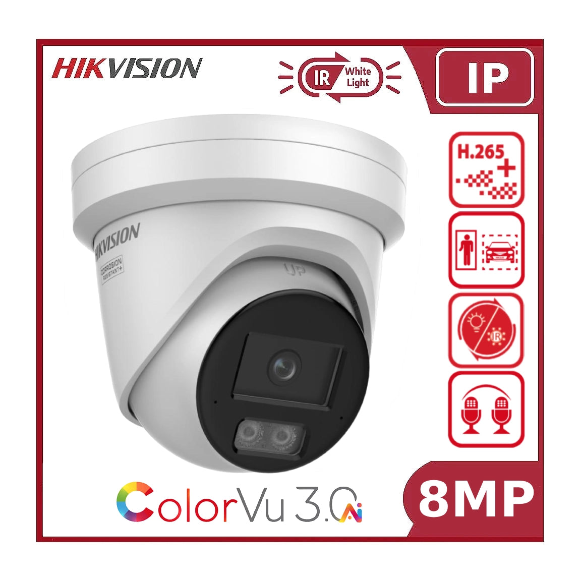 8MP Hikvision DS-2CD2387G3-LI2UY 4K Smart Hybrid ColorVu 3.0 Acusense Turret Camera