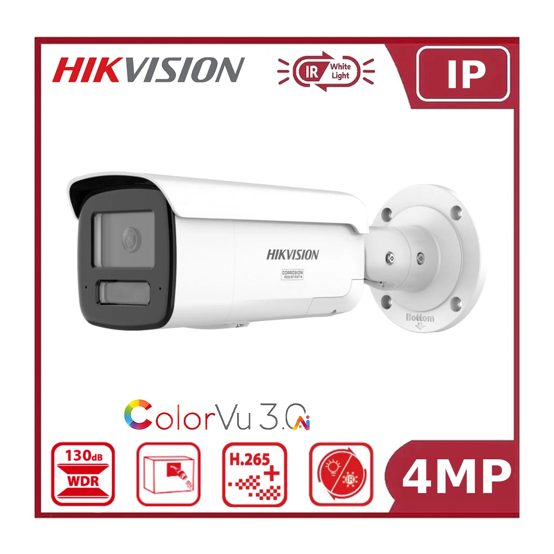 Hikvision DS-2CD2T47G3-LIY(2.8mm) 4MP Smart Hybrid Light with ColorVu 3.0 Fixed Bullet Network Camera