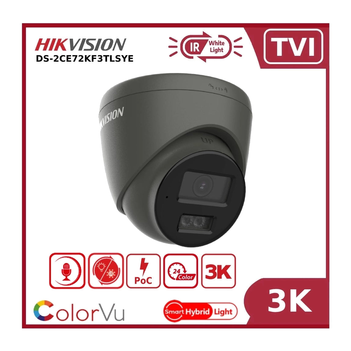 Hikvision DS-2CE72KF3T-LSYE 3K PoC Smart Hybrid Light ColorVu Fixed Turret Camera with AoC Built in Mic