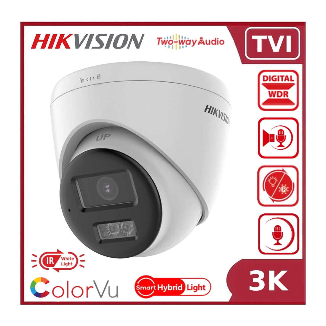 Hikvision DS-2CE78K0T-LTS – 3K Smart Hybrid Light Fixed Turret with Two-Way Audio