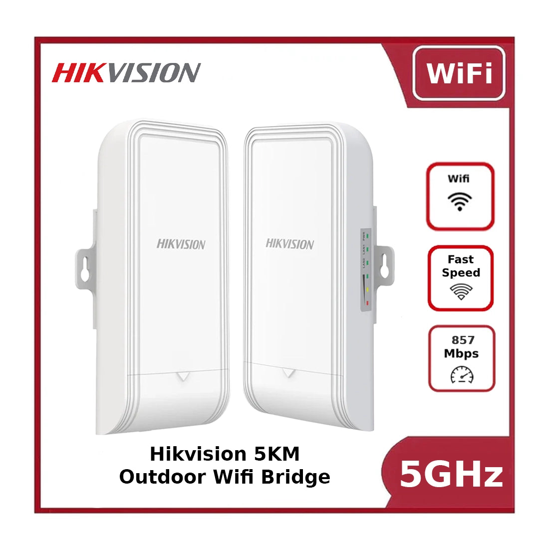 Hikvision DS-3WF02-5AC/D 5km Outdoor WiFi Bridge – Pack of 2