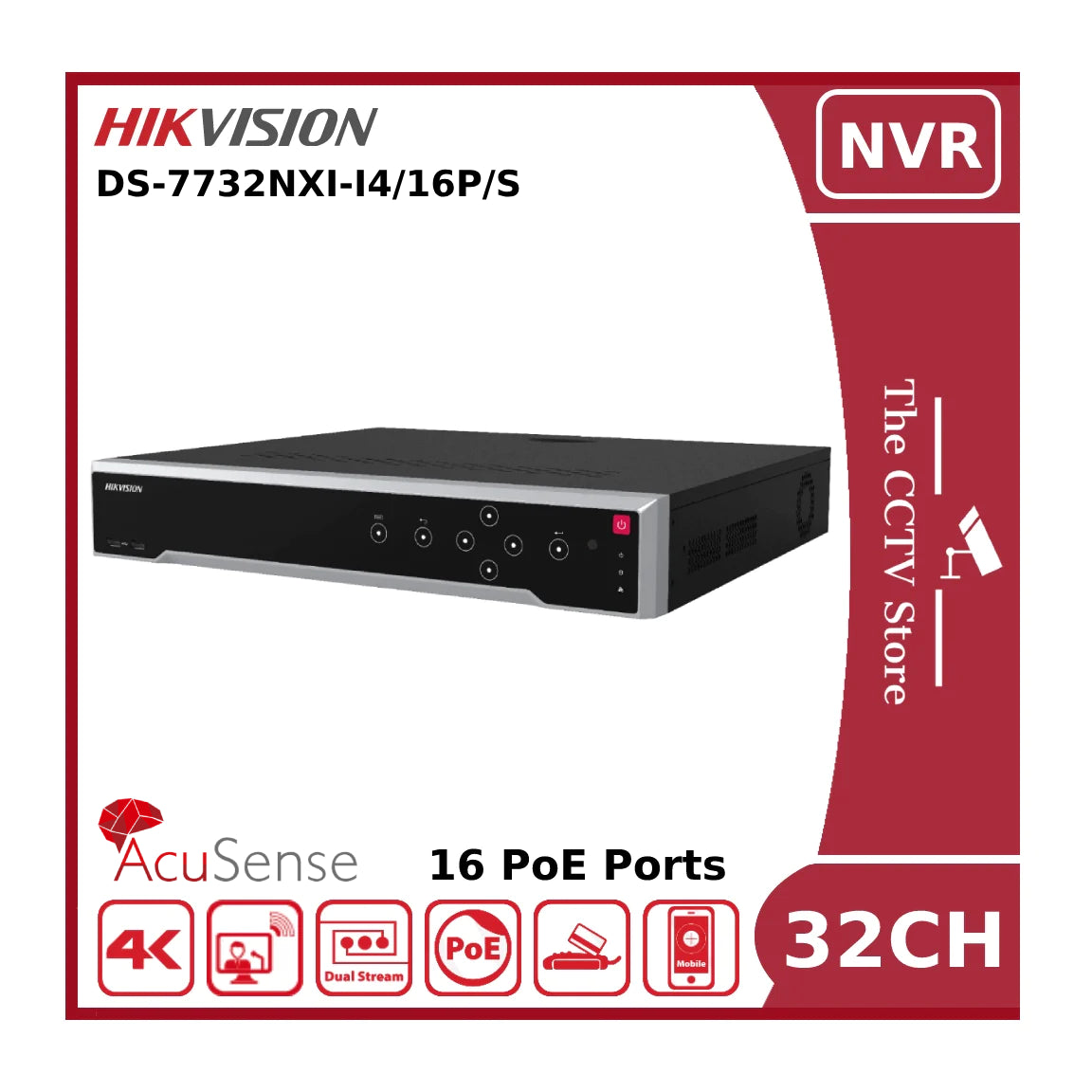 Hikvision DS-7732NXI-I4/16P/S 32 Channel AcuSense 4K NVR With 16