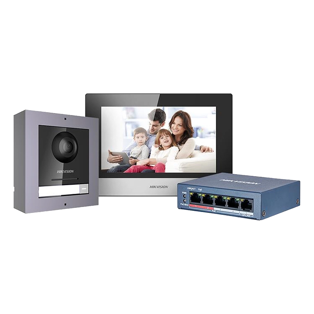 Hikvision DS-KIS602 (B) IP Video Intercom Kit with Screen Intercom and POE Switch
