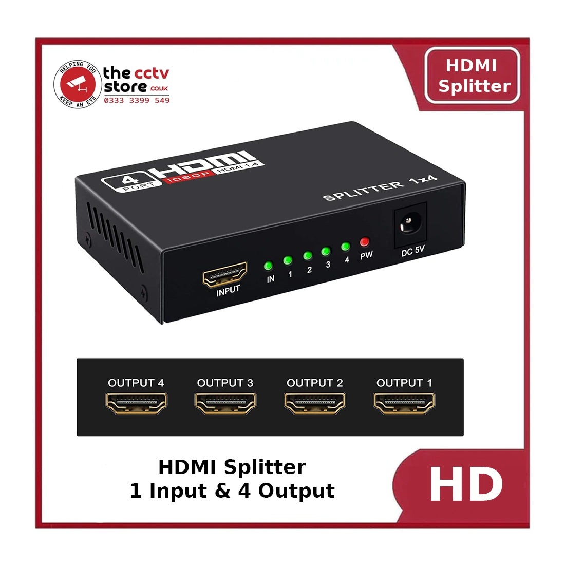 HDMI Splitter 1x4 (1 In 4 Out) for Player, Monitor & Projector