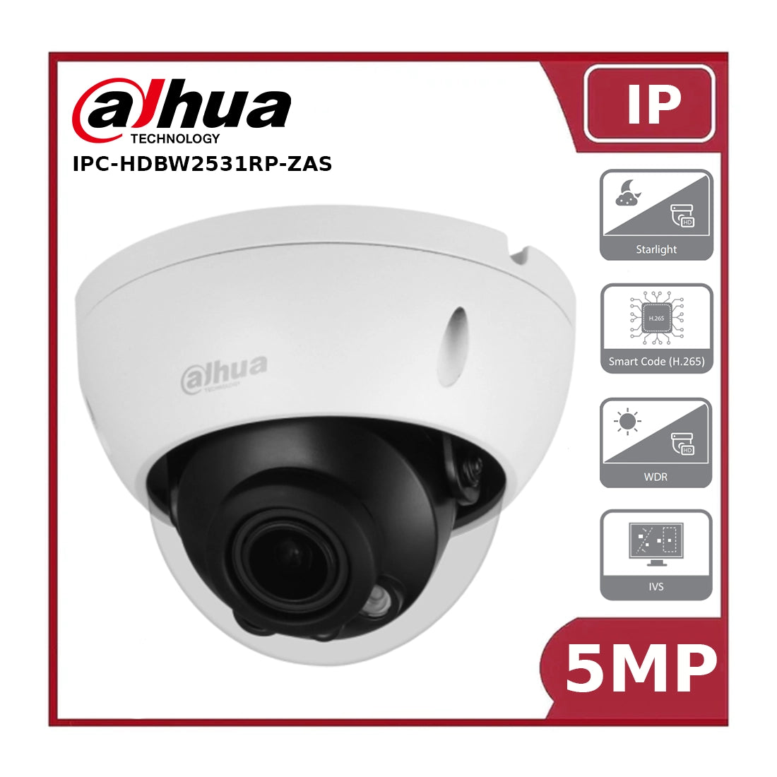 Dahua IPC-HDBW2531RP-ZAS -5MP Lite IR Vari-Focal Dome Network Camera