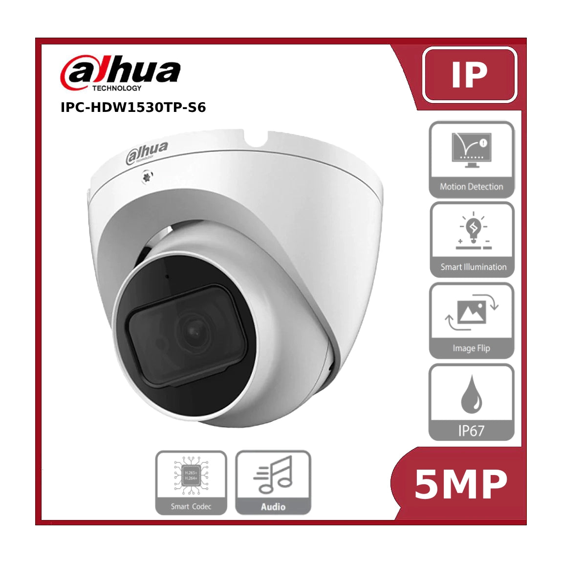 Dahua IPC-HDW1530TP-S6 5MP Entry Series Lite IR Fixed-focal Turret Network Camera - White "EOL"