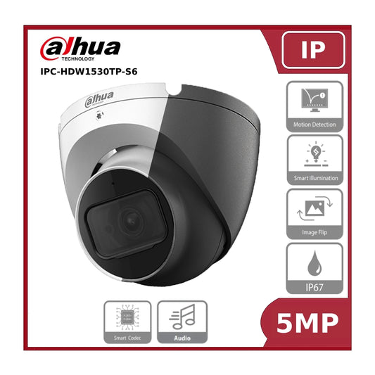 Dahua IPC-HDW1530TP-S6 5MP Entry Series Lite IR Fixed-focal Turret Network Camera - White "EOL"