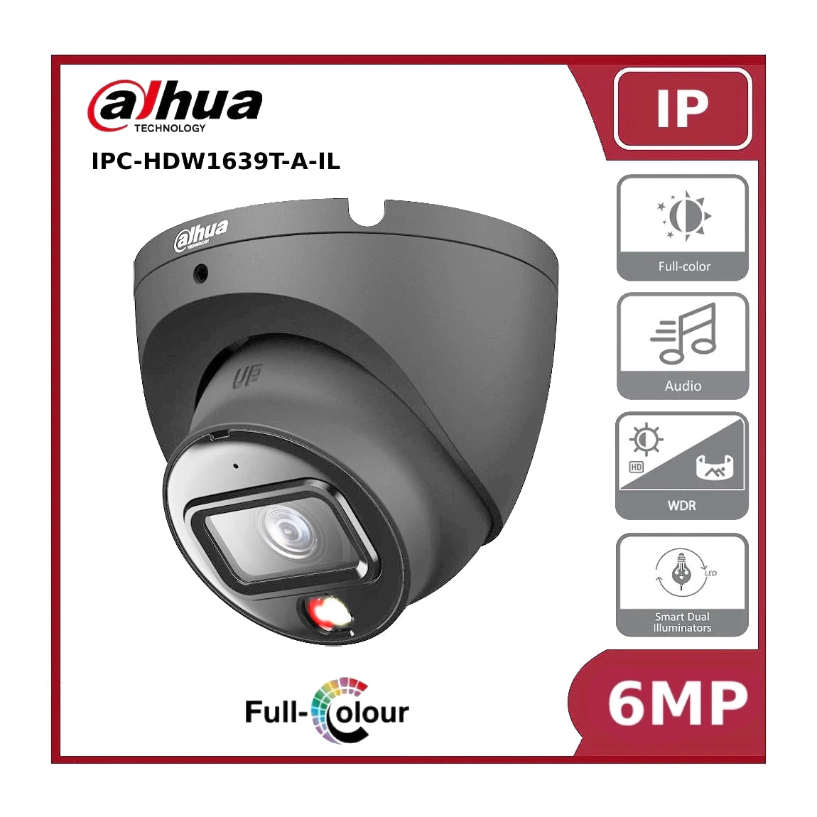 Dahua IPC-HDW1639T-A-IL-S6 6MP Entry Smart Dual Light Fixed-focal Eyeball IP Network Camera With Built In Mic