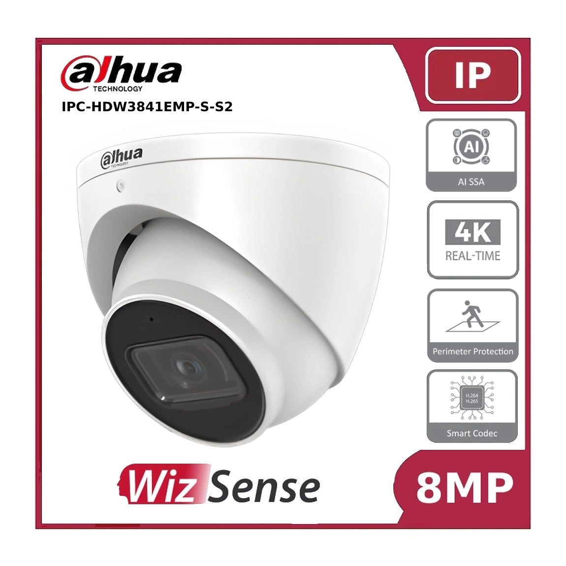 8MP Dahua IPC-HDW3841EMP-S2 4K WizSense AI Series IR Turret Camera Built In Mic + IR