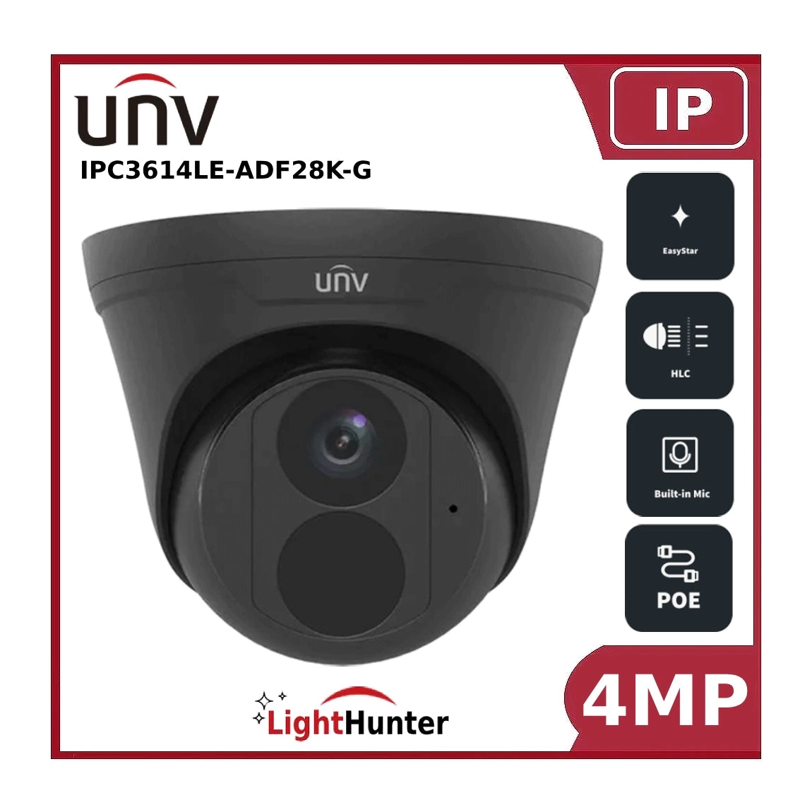 UNV 4MP Lighthunter 2.8MM Fixed Lens IP Turret CCTV Camera - UIPC3614LE-ADF28K-G