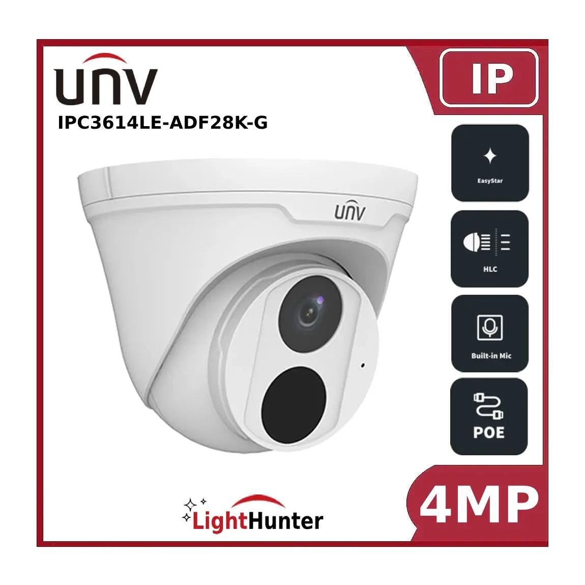 UNV 4MP Lighthunter 2.8MM Fixed Lens IP Turret CCTV Camera - UIPC3614LE-ADF28K-G