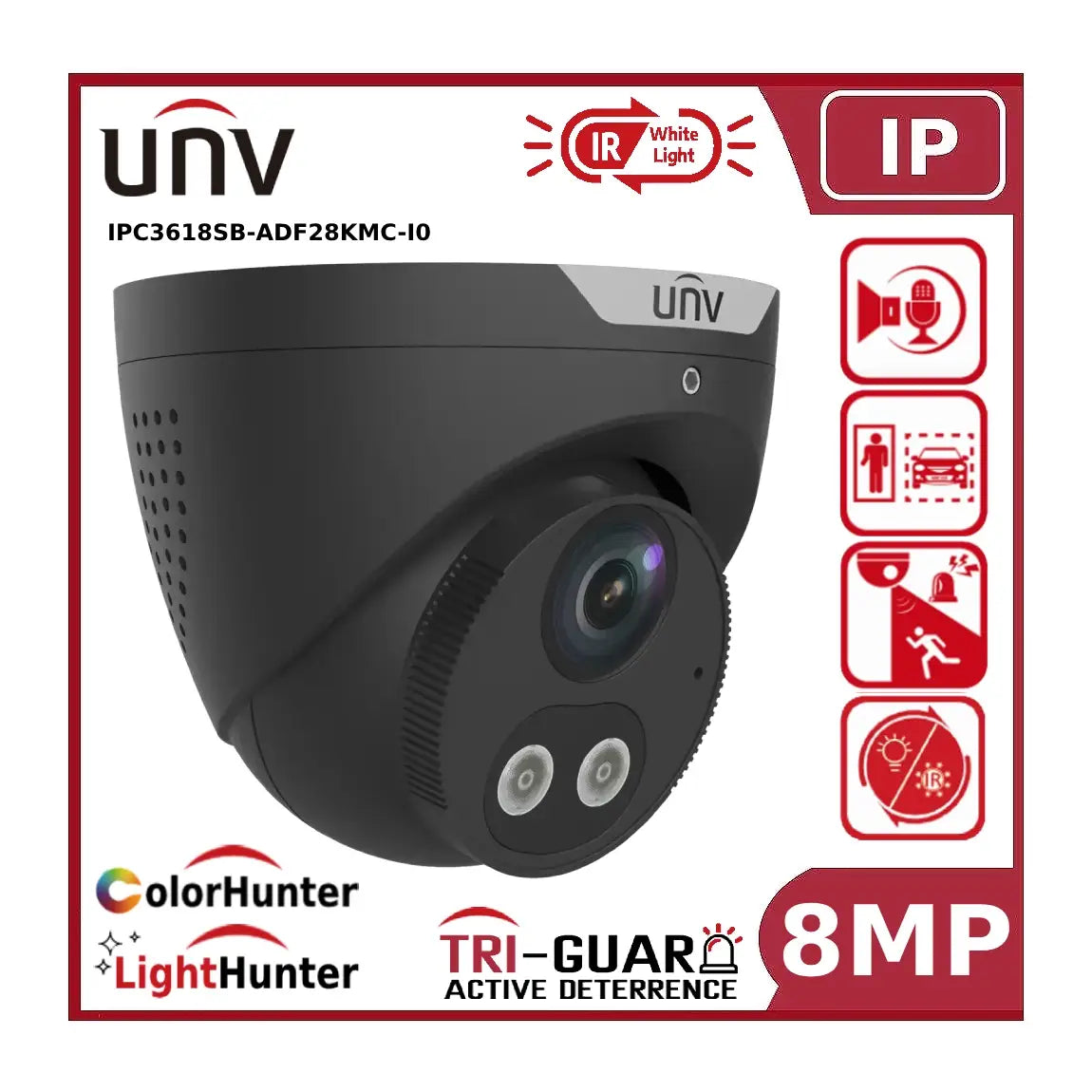 Uniview 8MP IPC3618SB-ADF28KMC-I0 Uniview 8MP 4K Tri-Guard Light and Audible Warning POE AI Fixed Eyeball IP Camera