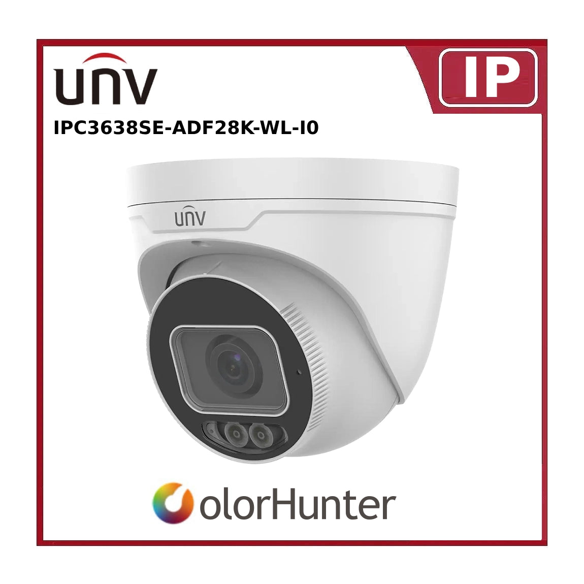 Uniview IPC3638SE-ADF28K-WL-I0 8MP Prime III Turret CCTV Camera – 4K ColorHunter, Fixed Eyeball