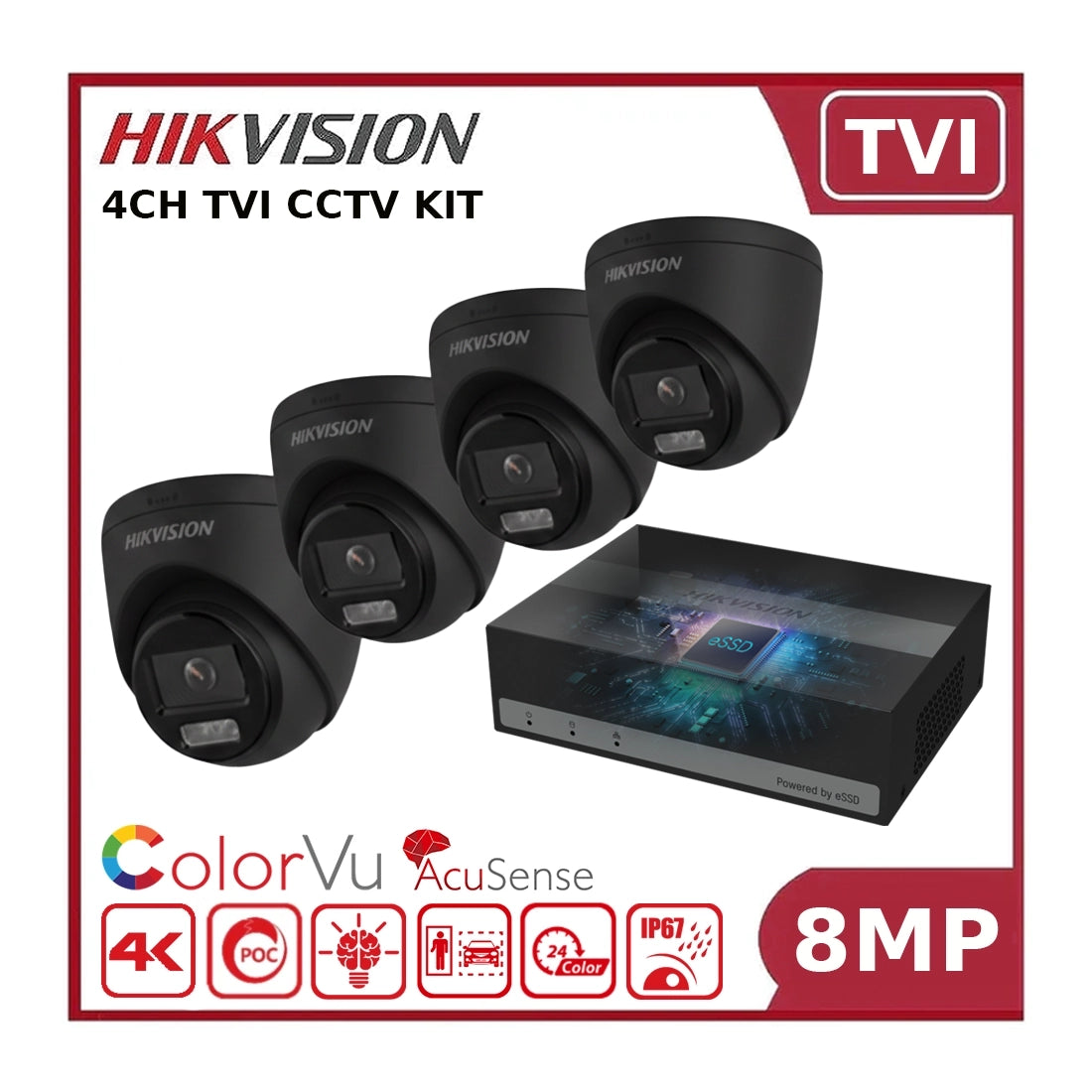 Hikvision 8MP 4CH eDVR Kit – DS-2CE72UF3T-E Cameras + iDS-E04HUHI-B Built-in 1TB SSD - Clearance