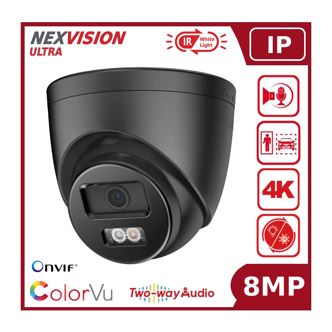 Nexvision Ultra 8MP IPC-T289HA-LIUF/SL 4K ColorVu Hybrid Light IP Turret Camera with Two-Way Audio Human Vehicle Detection IP67