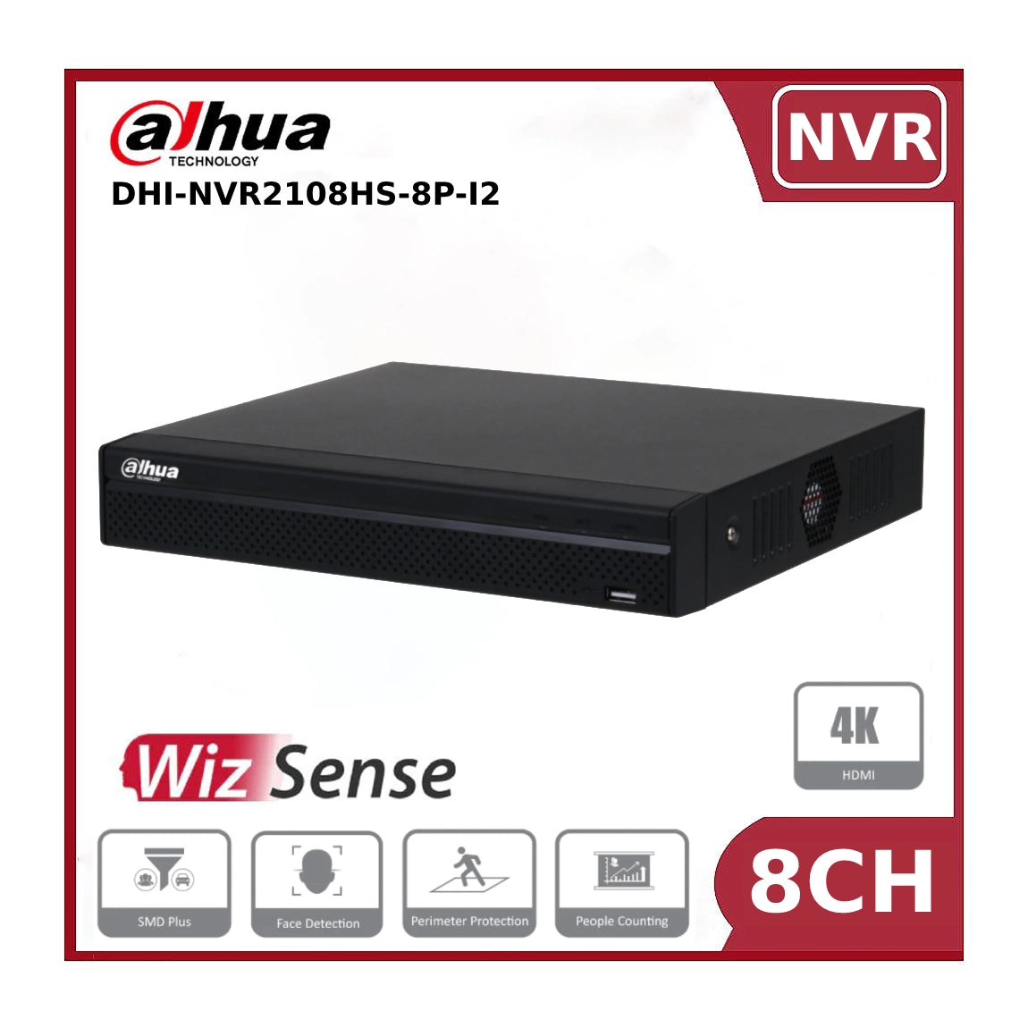 Dahua NVR2108HS-8P-I2 8 Channel Compact 1U 8PoE 1HDD WizSense Network Video Recorder **EoL**