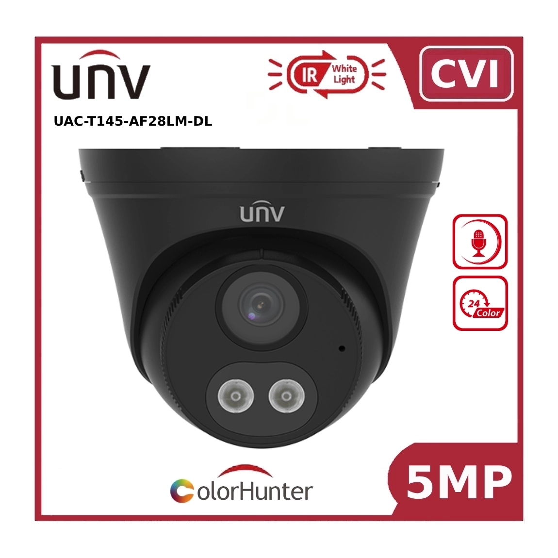 Uniview 5MP UAC-T145-AF28LM-DL ColourHunter Hybrid Dual Light + IR Turret Analog Camera with Built in Mic
