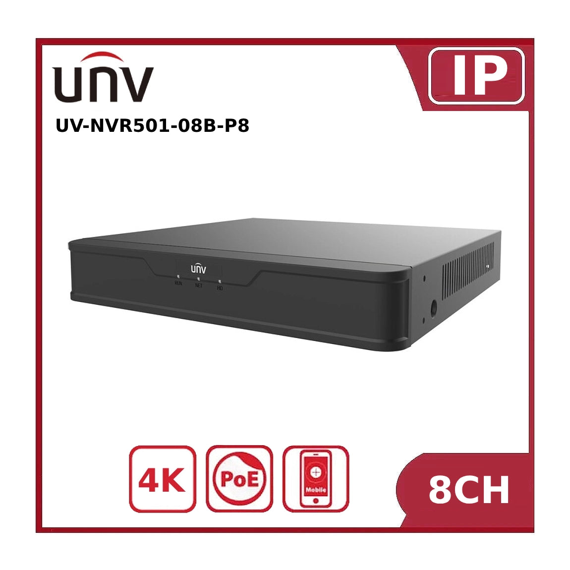 Uniview 4k 8 Channel AI Network Video Recorder UNV-NVR501-08B-P8