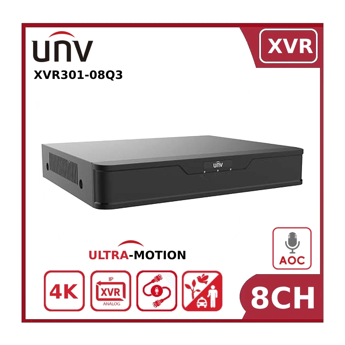 Uniview XVR301-08Q3 8 Channel 8MP 4K-Lite Hybrid XVR With AI Human Detection, Ultra Motion and 1HDD