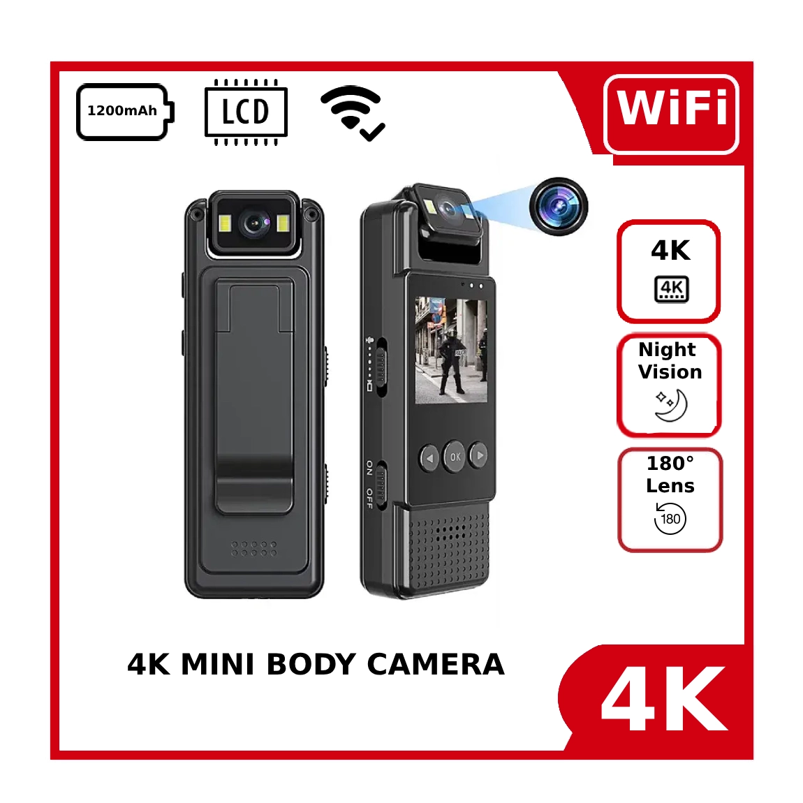 4K Mini Body Camera 4K Full HD Night Vision 180° Lens WiFi