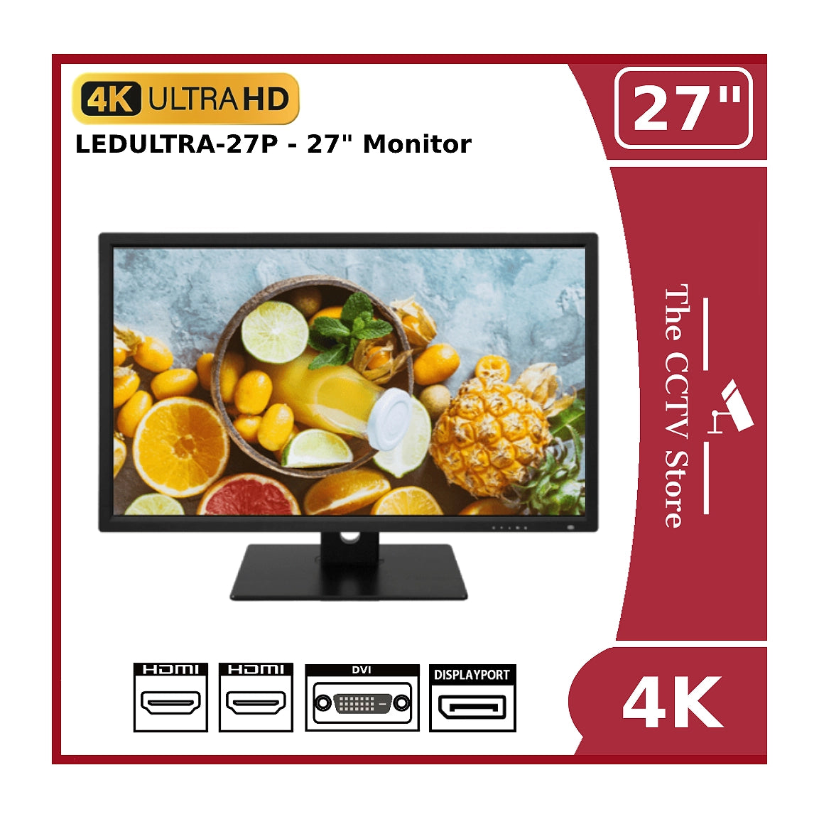 27" 4K ULTRA HD Monitor - CCTV Large Display LED Monitor 16:9 & 2 HDMI Ports