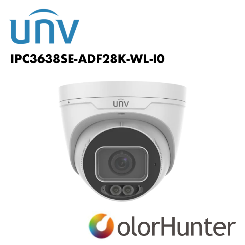 Uniview 8MP Prime 3 Turret White/Black IPC3638SE-ADF28K-WL-I0 4K HD Intelligent ColorHunter Fixed Eyeball Network Camera