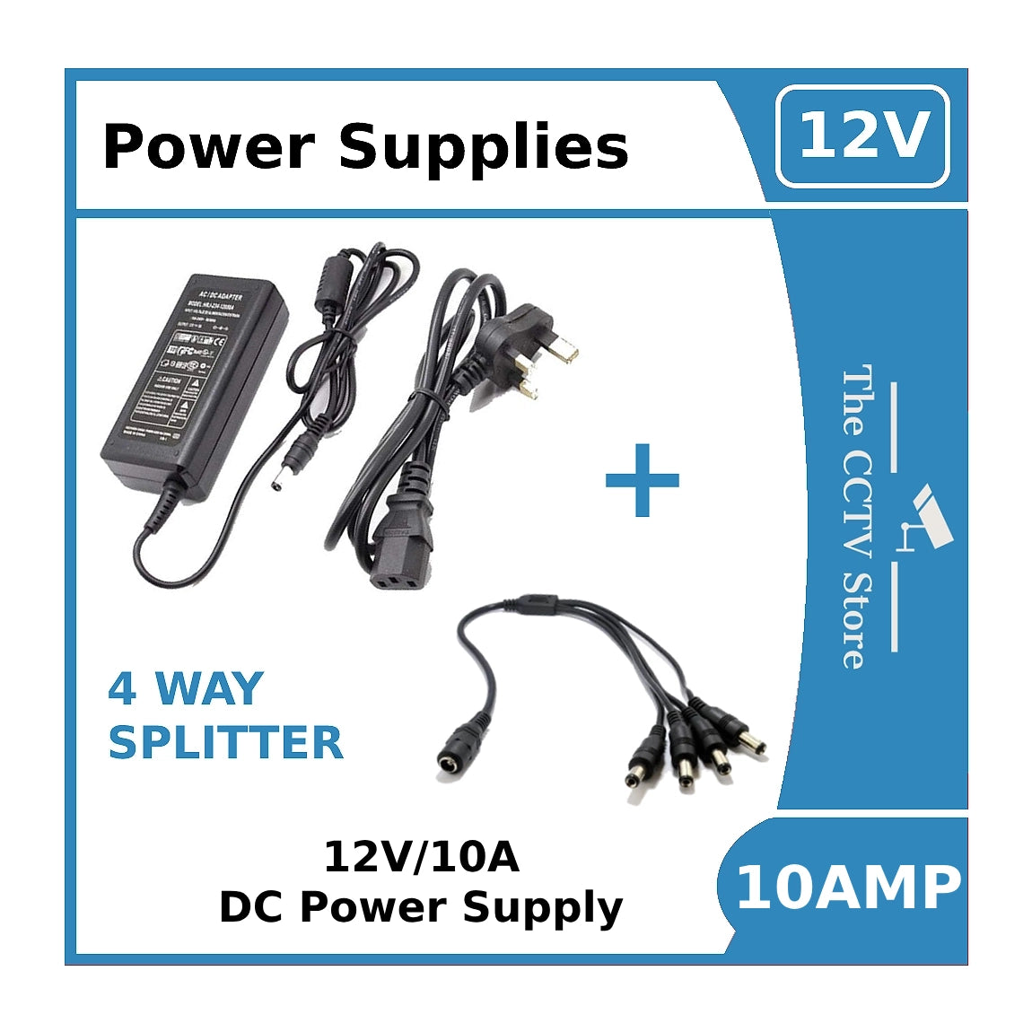 Power Supply 12V/10A for ColorVu CCTV Cameras -12vDC Power Supply 10amp + Splitter Option