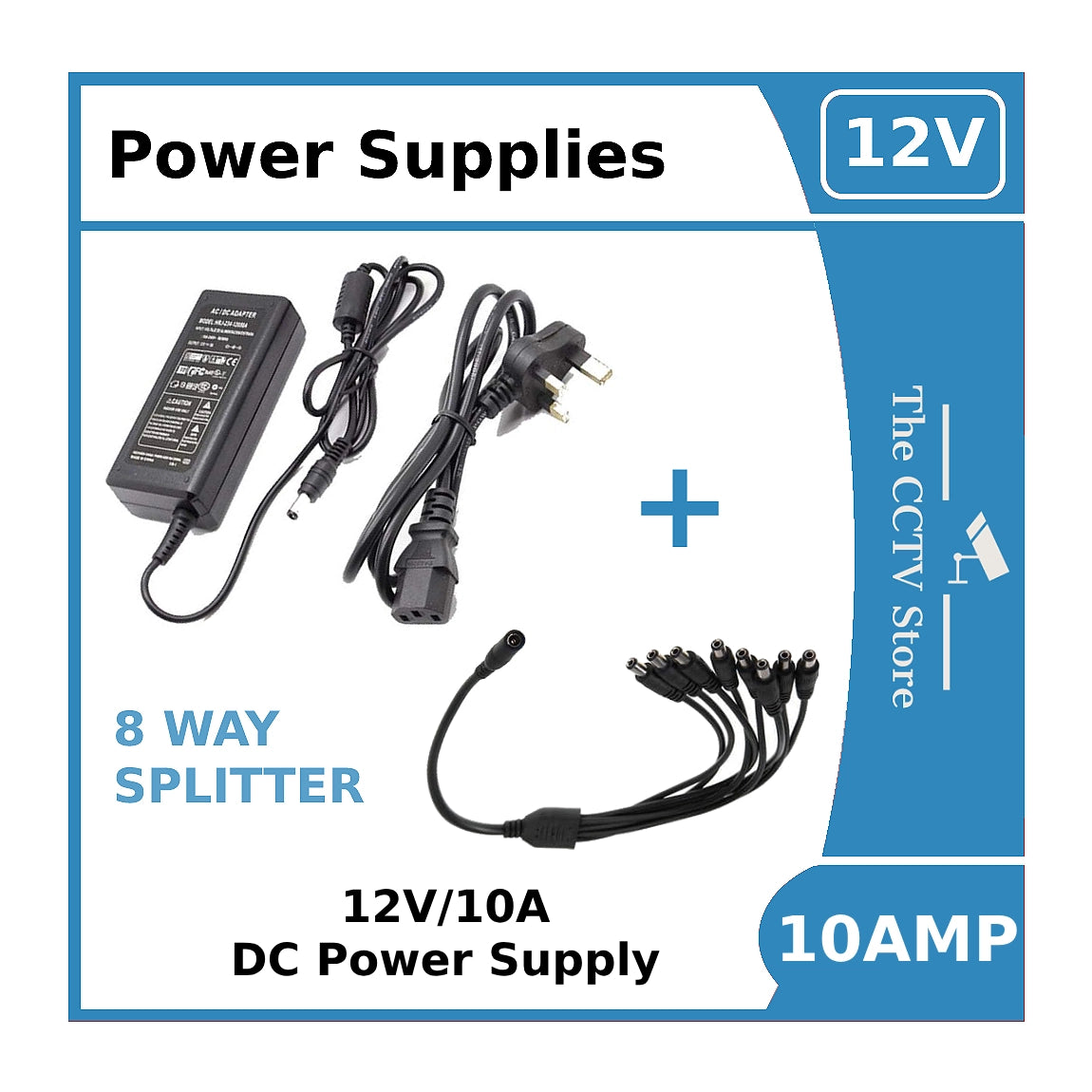 Power Supply 12V/10A for ColorVu CCTV Cameras -12vDC Power Supply 10amp + Splitter Option