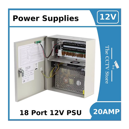 Metal Boxed Power Supply 12V/20AMP for CCTV Cameras -12v Power Supply 18 Way 20AMP