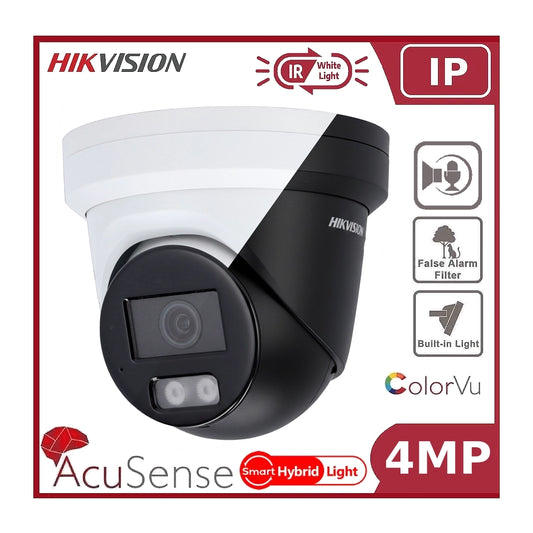4MP Hikvision DS-2CD2347G2H-LISU/SL Smart Hybrid ColorVu and IR Acusense Turret Camera, 2-Way Talk
