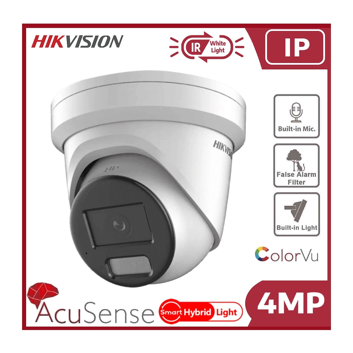 4MP Hikvision DS-2CD2347G2H-LIU 4MP Smart Hybrid ColorVu and IR Acusense Turret Camera