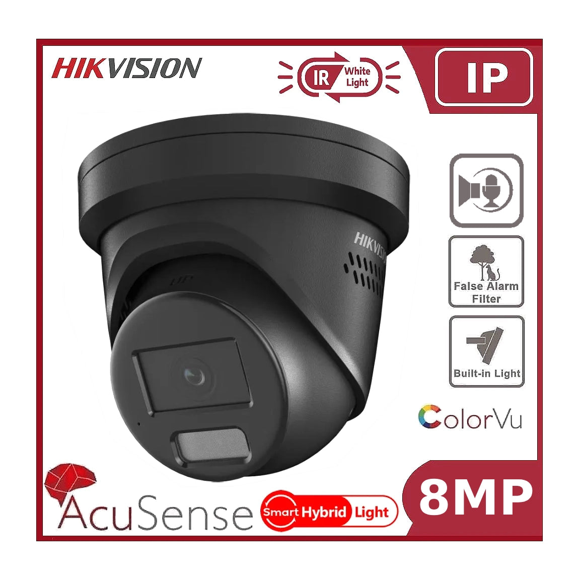 8MP Hikvision DS-2CD2387G2H-LISU/SL 4K Smart Hybrid ColorVu and IR Acusense Turret Camera, 2-Way Talk