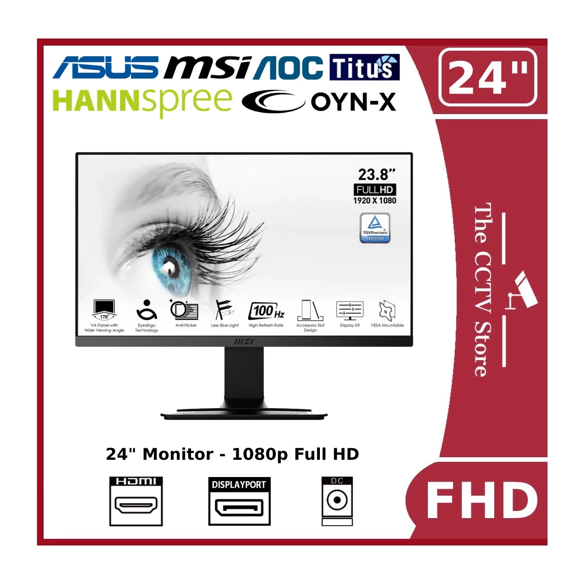 24" Monitor - 1080P Full HD Monitor - HDMI & Display / VGA Ports (23.8" ±)