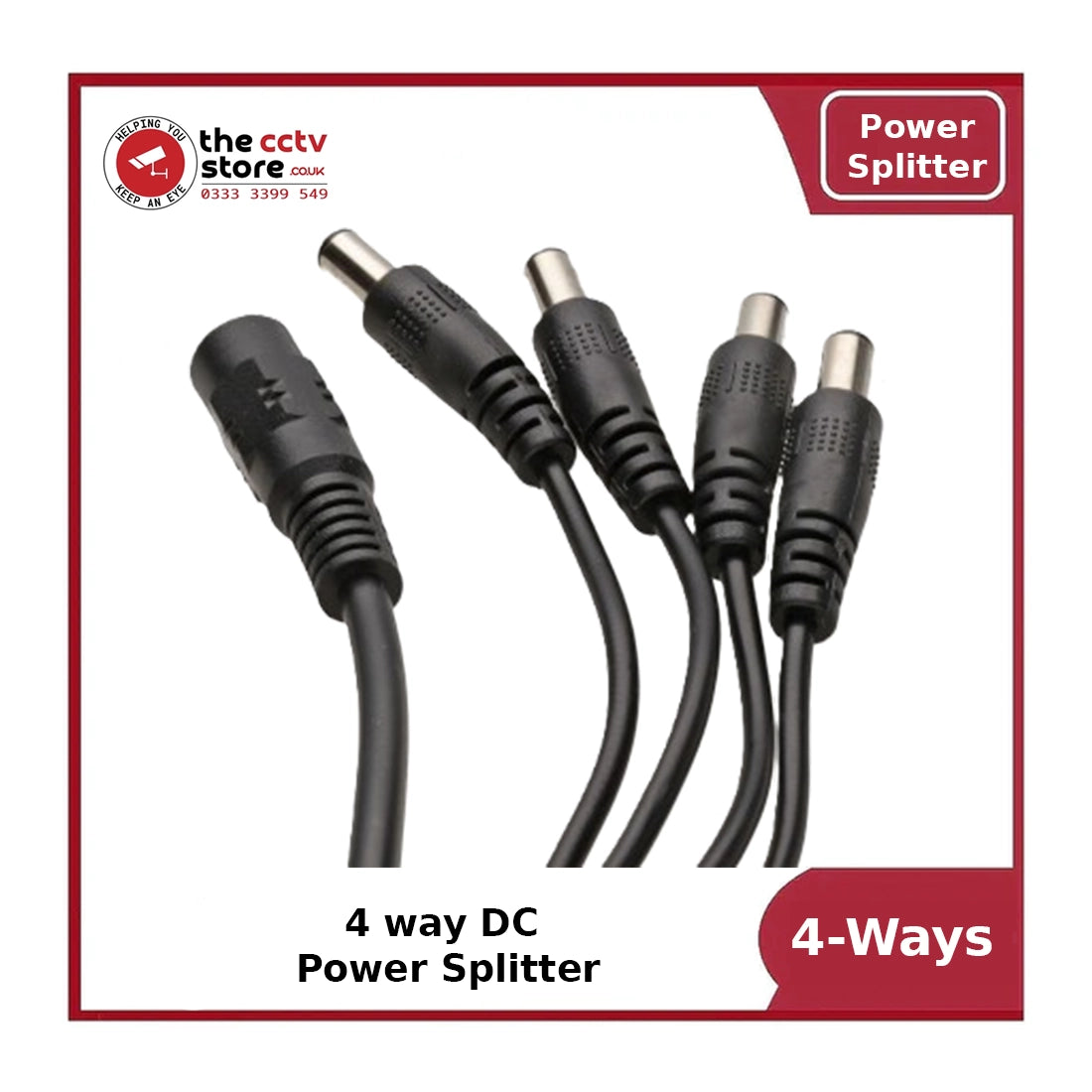 DC Power Splitter 4-Way Adapter – 2.1mm 12V CCTV PSU to 4 Camera Power Cable