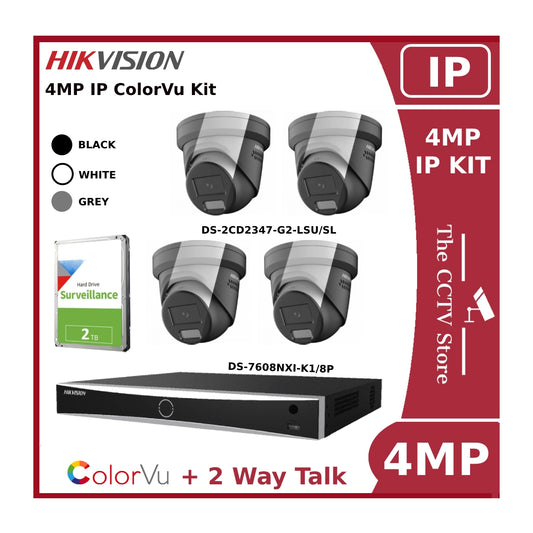 Hikvision 4MP 4CH IP ColorVu Kit with 8CH AcuSense NVR and 2TB HDD