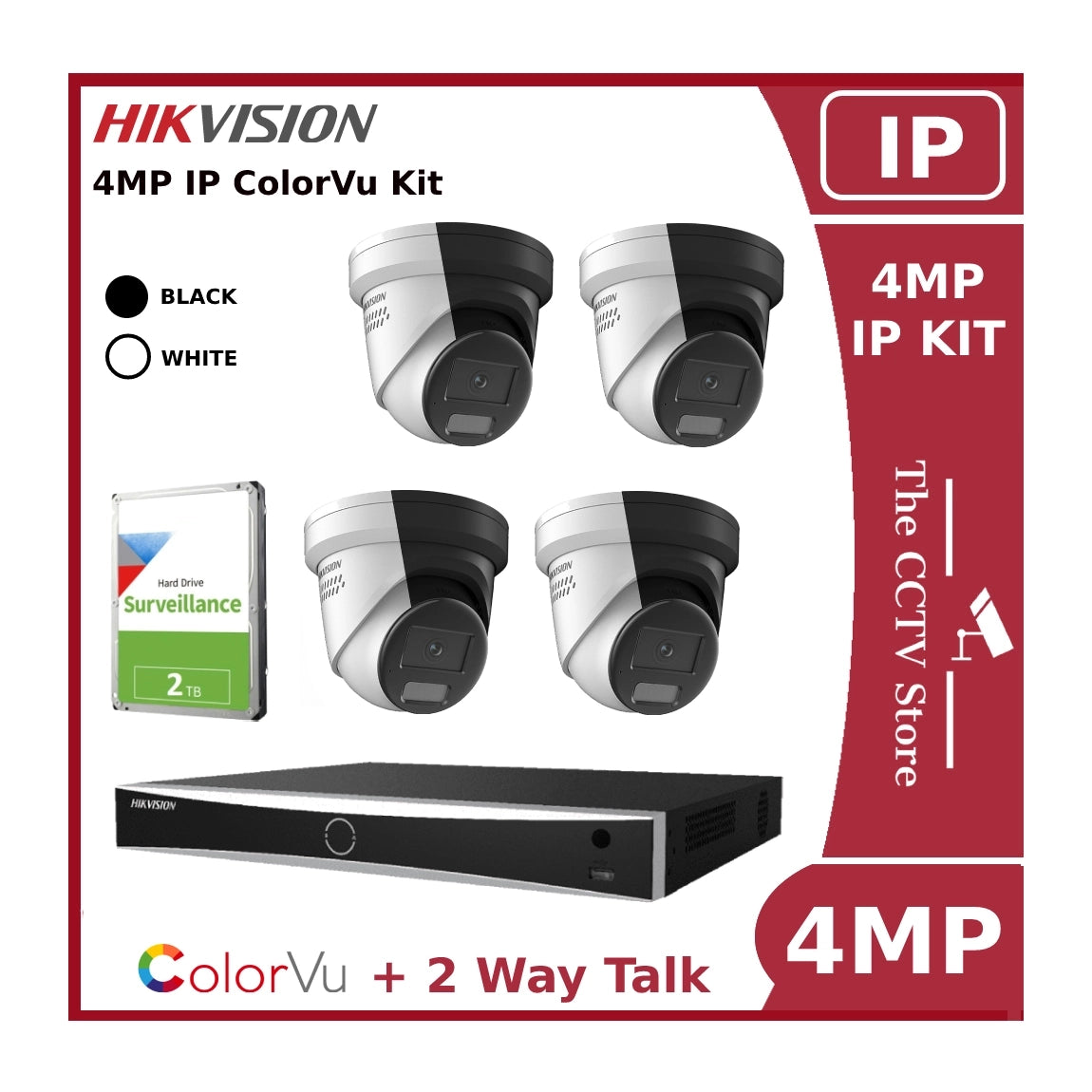 Hikvision 4MP 4CH IP ColorVu Kit with 8CH AcuSense NVR and 2TB HDD