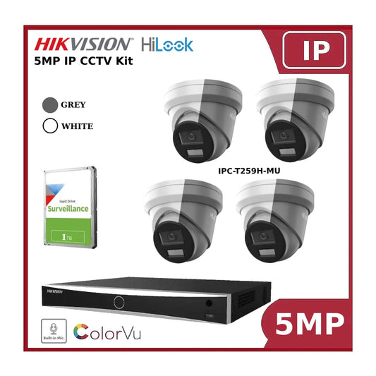 Hikvision HiLook 5MP 4CH IP ColorVu Kit with 4CH Hikvision NVR and 1TB HDD